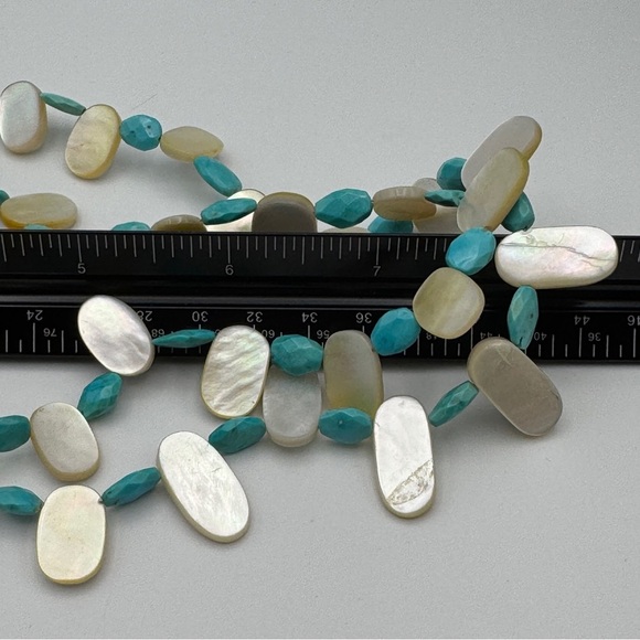 Turquoise & Shell Beaded Necklace – 16” Double Strand - Picture 5 of 10